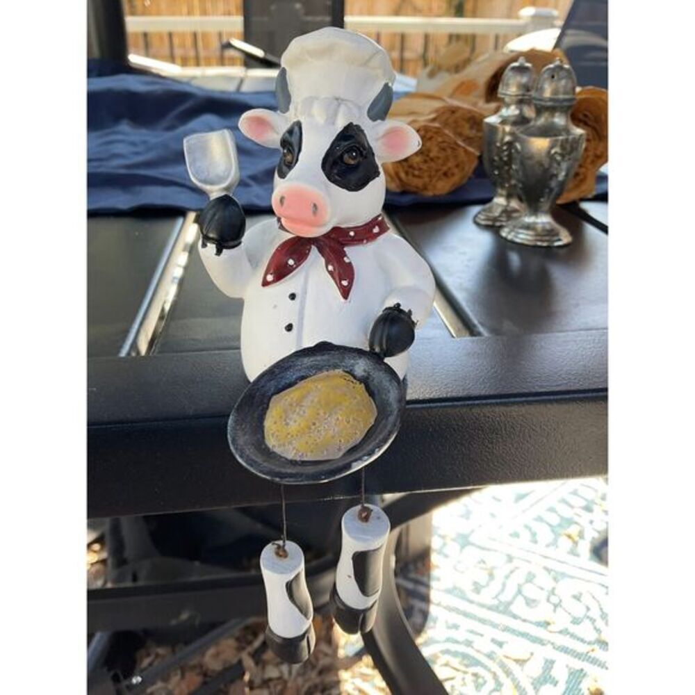 Anthropomorphic Cow Shelf Sitter w/ Frying Pan